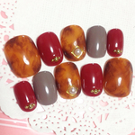 RUNA♪大人べっ甲秋冬ボルドーネイルチップ