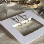 18kgp◆silver925◆simple bijou hoop earrings アレルギー　オフィス　ゴールド　小さめ　ミニ　フープイヤリング　痛くない　ピアスに見える　樹脂　ビジュー