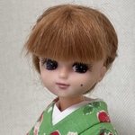 リカちゃん　着物　緑・いちご模様