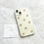 上品フラワーとパールのスマホケース｜大人可愛い ゴールド 花 ハンドメイド