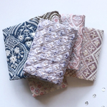 【再販🫧】インド刺繍生地で仕立てた特別な『文庫本専用』ブックカバー【グリッドフラワー小・ラベンダー】