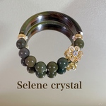 グリーン瑪瑙×アラシャン瑪瑙 回転フラワー ハーフバングル　天然石ブレスレット　Selene crystal