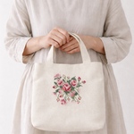 バラ刺繍のナチュラルトートバッグ｜クロスステッチ ハンドメイド【送料無料】