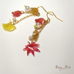 【紅もみじと黄金色のいちょう】　和　ピアス　イヤリング