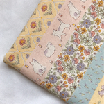 【シーチング54×50】flower cat・イエロー×ピンク×グリーン