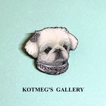オリジナルイラスト ペキニーズ ブローチ ホワイト pekingese