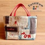 tuttifun＊赤い持ち手のバッチワークトート/              Red Handle Patchwork Tote     A271