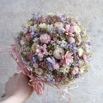 (35cm)  コロンとまあるいふわふわの淡いお花畑スワッグ/ピンク•パープル/ドライフラワー/ブーケ/花束/リース/誕生日プレゼント/春/スプリング/母の日