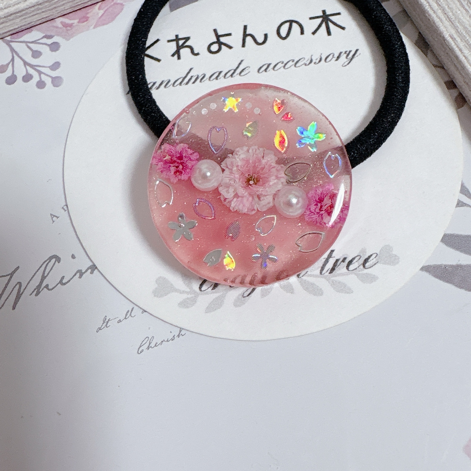丸型 桜花びら 可愛い春色クリアピンク ヘアゴム ハンドメイド レジン