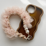 〔 Chic & Frill 〕スマホハンドストラップ　大人可愛い♩シンプル｜パール｜上品｜サンドベージュ｜ピンク｜ピンクベージュ｜かわいい｜大人｜フリル