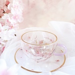 【名入れギフト】桜の耐熱ガラス・ティーカップ＆ソーサー