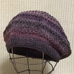 🎄SALE🌟杢グラデーションのウール🐏100%ヤーンで編んだ鹿の子ボーダーベレー帽/ピンクブラウンミックスcol.225