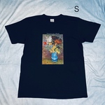 ゴッホ　青い花瓶にいけた花　綿5.6オンスTシャツ Sサイズ黒　SMLも有り