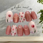 tulip bear🌷.*/春/ネイルチップ/チューリップ/くま/3Dネイル/nailtip/オレンジブラウン