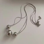 《チタン》3連シルバーボールのチェーンネックレス【N-423】