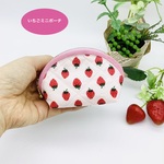 【再販】ミニポーチ☆いちご柄（ピンク）小銭入れ　イヤフォンケース