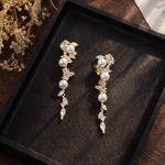 silver925芯　パールとジルコンの華やかピアス　ゴールド　