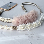 【再入荷｜ご好評】 3wayスマホショルダー｜Luna tulle｜ホワイト チュール パール パラコード 大人可愛い 斜めがけ ハンドメイド