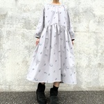 【SALE★50％OFF】刺繍の宇宙＊長袖ワンピース＊大人のナチュラルスタイル＊土星＊国産綿100％＊ポケット付＊スモーキーグレー
