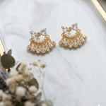 silver925芯　パール×ビジューのリボンピアス/イヤリング　ゴールド　