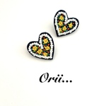 ビーズハート花柄刺繍ピアス/イヤリング