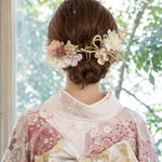 成人式 卒業式 結婚式 七五三 髪飾り ピンク ロープリボン（ 金箔付き ）