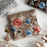 new🌿インド刺繍リボン♡華やかバネ口ティッシュポーチ①✨裏側インド刺繍生地ティッシュケース！