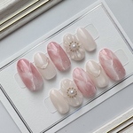 ニュアンス ネイルチップ マグネット ミラー お花 ぷっくり フラワー 春 オーバル 入学式 ピンク ホワイト