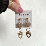 1点もの⭐︎チェコガラス風ハート✳︎つぶつぶゴールド✳︎ハンドメイドピアス イヤリング