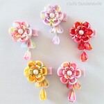 【受注製作】つまみ細工 髪飾り 花柄 ＊お食い初め/七五三/夏祭り/初節句/和装 着物 ＊ベビークリップ