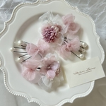 【twinflower clip】ふんわり布花のヘアクリップ のおめかしセットI 入学式 卒園式 七五三 753 淡色 布花 染花