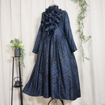 大島紬 着物リメイク👘菱形文様ワンピース《フリルストール＋ペチコート付き》