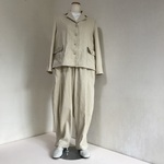 オイスターベージュリネンのシャツジャケット