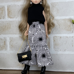 NO,621 リカちゃん服　【単品】   ノースコット　輸入生地　白黒幾何学花模様　オシャレ切替スカート　リアルクローズ