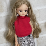 NO,623リカちゃん服 　【単品】 定番　ノースリーブハイネック　さし色トップス　チェリーレッド　リアルクローズ