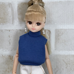 NO,624 リカちゃん服 　【単品】 定番　ノースリーブハイネック　さし色トップス　ロイヤルブルー　リアルクローズ