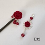E30 かんざし　バラかんざし　2WAYかんざし　薔薇かんざし　バラ　赤薔薇