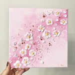 3月のお花『桜』25㎝×25㎝絵画/アクリル画/テクスチャーアート/アート/キャンバス/インテリア