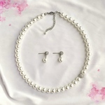 【シルバー金具】パヴェボール×8mmパール ネックレス＆ピアス（イヤリング）2点セット　フォーマル