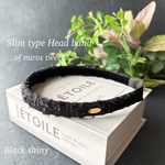 miros tweed🖤細身カチューシャ　ブラックラメ　ギフトにも　大人カチューシャ　大人可愛いリボン