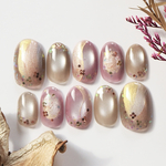 no.43 星と花おどる虹色パール　ネイルチップ　マグネットネイル　パールネイル　カラフル　キラキラ　花　グラデーション　ニュアンス　春　春ネイル　上品　大人可愛い　ピンク　ベージュ