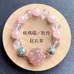 桜瑪瑙／牡丹パーツ／スターローズクォーツ／ローズクォーツ  天然石ブレス パワーストーン