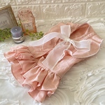 犬用 ワンピース☆ラッフルスリーブのワンピース〖 coral pink 〗/ビックリボン/犬猫ワンピース 