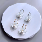 ガラス＆パールのフープピアス/イヤリング 2way チタンピアス サージカルステンレス ピアス イヤリング ゴールド シルバー 金属アレルギー対応 球体 揺れる ピアス 大ぶり