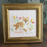 柴犬 刺繍 アート 犬 ナチュラル インテリア 刺繍フレーム ハンドメイド