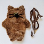 【茶色】もじゃ猫ポケット付きスマホショルダー