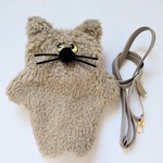 【ベージュ】もじゃ猫ポケット付きスマホショルダー