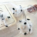 💛ドット柄オーガンジーフラワーチャーム：ブラック※1セット4個入り