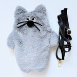 【グレー】もじゃ猫ポケット付きスマホショルダー