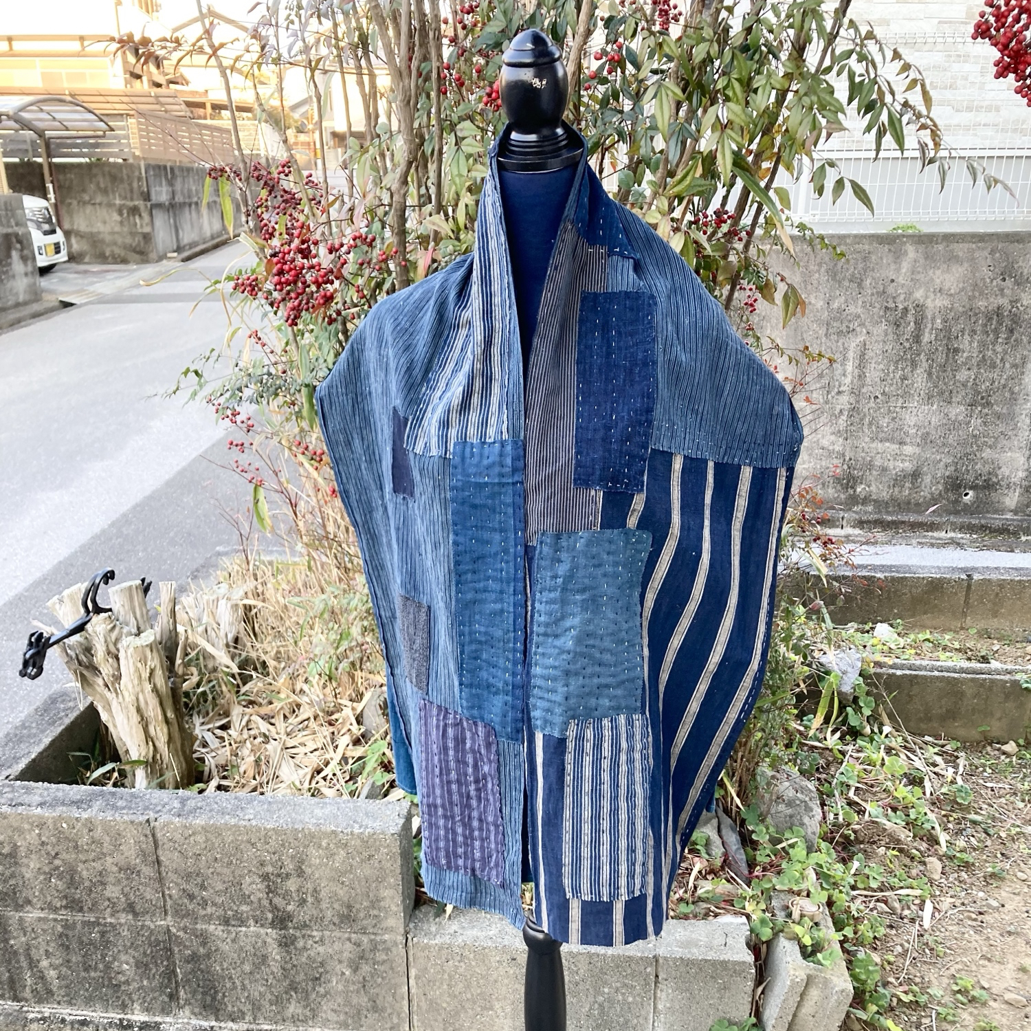 B39 襤褸　ストール　古布　リメイク　藍染　藍染め　パッチワーク　継ぎ接ぎ　刺し子　ヴィンテージ　ボロ boro 6,942円